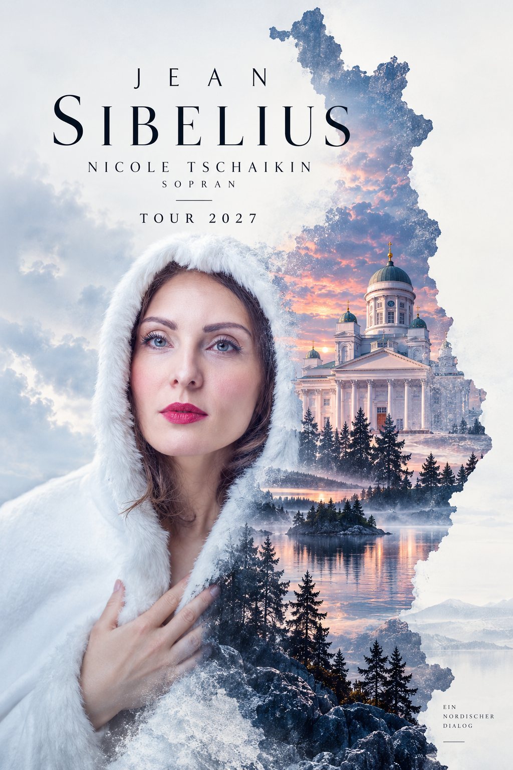 Tourplakat: Jean Sibelius, Nicole Tschaikin, Sopran, Tour 2027, ein nordischer Dialog